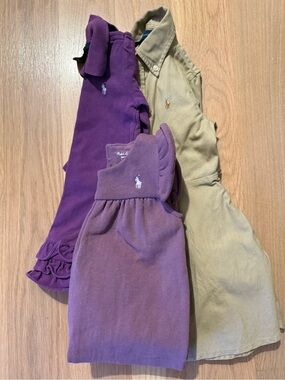 Lot of 3pcs Ralph Lauren Girls Purple Beige Polo Dresses Onesie
